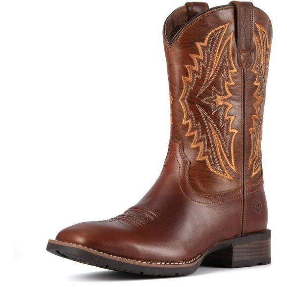 Men’s Dry Creek Tan Square Toe Pull On Leather Durable Classic Wellington Boots